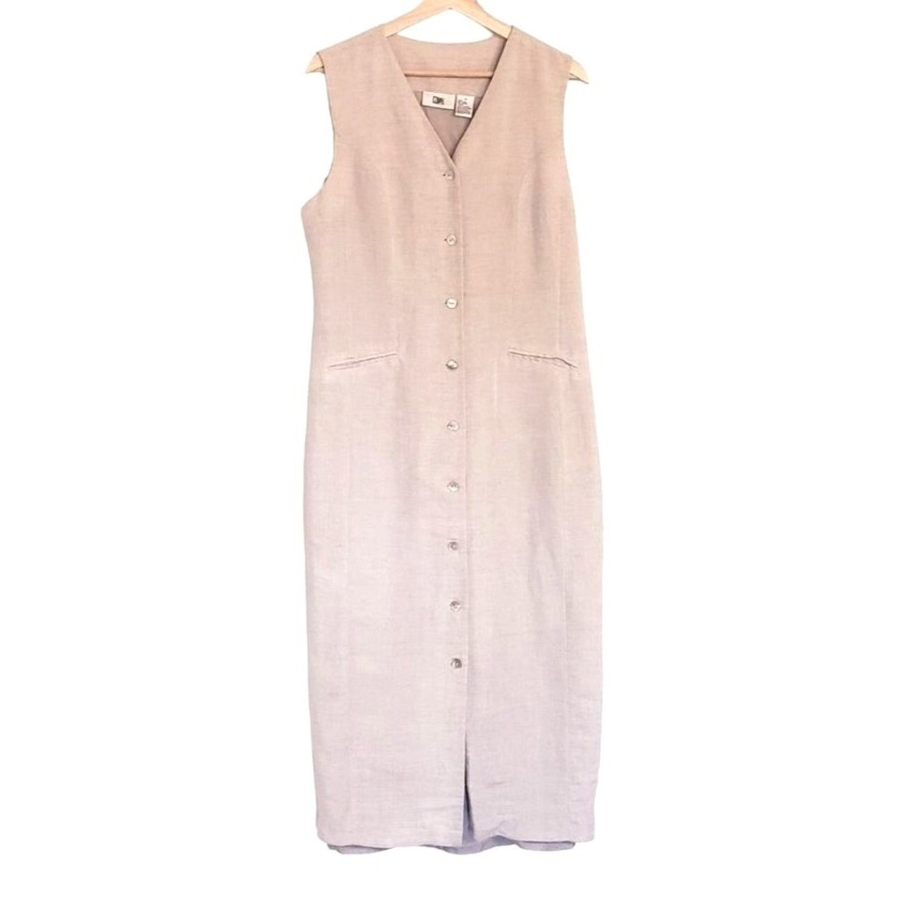 Nordstrom BP linen‎ dress size Medium sleeveless shell button long pencil Tan